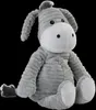A plush toy donkey sitting against a black background. Produktbild-Vorschau