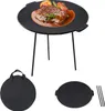 TWOLIIN Gusseisen Grillpfanne mit 3 Beinen Grillplatte Rund Produktbild-Vorschau 1