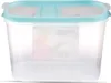 A clear, front-facing studio shot of a transparent plastic food storage container with a turquoise lid. Anteprima dell’immagine prodotto