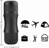 A black portable espresso machine is shown next to several icons representing travel and leisure activities. Produktbild-Vorschau