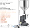 A product shot of a pneumatic paste and liquid filling machine with its specifications listed next to it. Náhled obrázku produktu