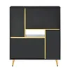 A black shoe cabinet with gold accents and legs, shown against a white background. Podgląd zdjęcia produktu