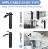 An instructional image showing correct and incorrect installation of a black waterfall faucet. Produktbild-Vorschau
