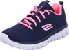 A single navy blue Skechers sneaker with pink accents is shown against a white background. Voir les images du produit