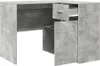 A corner desk with a concrete gray finish, showing one drawer pulled out and one cabinet door open. Produktbild-Vorschau