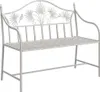 A white metal garden bench with decorative scrollwork and bird motifs. Podgląd zdjęcia produktu