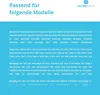 A blue background with text listing compatible models for a product. Produktbild-Vorschau