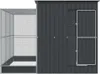 A top-down view of a metal aviary with an attached enclosed structure. Produktbild-Vorschau