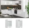 A modern white high-gloss kitchen unit with appliances and a dining table in the foreground. Náhled obrázku produktu