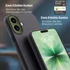 A close-up marketing image showing a black phone case on a dark background, highlighting its protective features for the camera and screen. Produktbild-Vorschau
