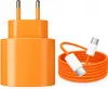A product shot of an orange USB-C charger and a coiled orange USB-C cable against a white background. Produktbild-Vorschau