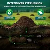 A cross-section of soil showing mole tunnels and molehills, with text overlays and icons indicating product features. Produktbild-Vorschau