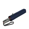A closed navy blue umbrella lying horizontally on a white background. Produktbild-Vorschau