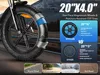 Close-up of an e-bike wheel with marketing graphics comparing tire sizes and features. Produktbild-Vorschau