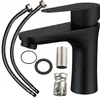 A black bathroom faucet with its accessories laid out on a white background. Náhľad obrázku produktu