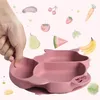 Silikonový talíř s přísavkou a příborem BLW veverka, růžový Náhled obrázku produktu 4