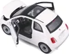 A white toy Fiat 500 car with its hood and doors open, shown from a diagonal, slightly elevated angle against a white background. Produktbild-Vorschau