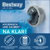 Marketing image for a Bestway Lay-Z-Spa whirlpool, highlighting its hygienic features and filtration system. Produktbild-Vorschau