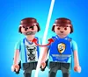 Two Playmobil figures are shown side-by-side, with a red arrow indicating a transformation or change between them. Produktbild-Vorschau