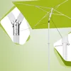 Close-up views of a green umbrella's pole and joint mechanism, with dotted lines indicating connections to the canopy. Produktbild-Vorschau
