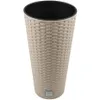A tall, woven-textured planter pot with a black interior, shown against a white background. Produktbild-Vorschau