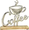 Metall Deko Coffee Tasse Silber Holz Tischdeko Küche 18cm Produktbild-Vorschau 1