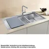 A modern kitchen sink with a faucet, a cutting board, and a dish rack. Podgląd zdjęcia produktu