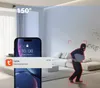 A security camera system alert on a smartphone screen, showing a detected person in a room. Produktbild-Vorschau