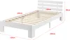 A white wooden bed frame with a slatted headboard and mattress support is shown from a side angle with dimensions indicated by red lines and text. Produktbild-Vorschau