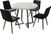 A round marble-top dining table with four black chairs. Anteprima dell’immagine prodotto