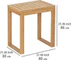 A wooden stool with dimensions indicated by text overlays. Produktbild-Vorschau
