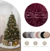 A collage showing a Christmas tree with gifts and a round rug, along with various color swatches of the rug and feature icons. Produktbild-Vorschau