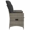 Side view of a grey rattan two-seater sofa with black cushions and a small table. Podgląd zdjęcia produktu