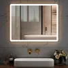 A modern bathroom vanity with a large illuminated mirror above a sink and faucets. Anteprima dell’immagine prodotto