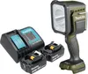 A Makita cordless work light, two batteries, and a charger are displayed against a white background. Produktbild-Vorschau