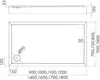 Technical drawing of a rectangular shower tray with dimensions and drain placement. Produktbild-Vorschau