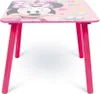 A pink children's table with Minnie Mouse graphics and four pink legs, shown from a front-side angle against a white background. Produktbild-Vorschau