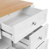 Close-up view of the open drawers of a white kitchen cart with a wooden top. Anteprima dell’immagine prodotto