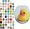 A collage of various toilet seat designs and a close-up of a toilet seat with a rubber duck design. Náhled obrázku produktu