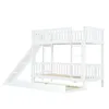 A white wooden bunk bed with a slide, ladder, and pull-out trundle bed, shown against a white background. Anteprima dell’immagine prodotto