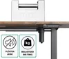 A desk leg with a weight on top and feature callouts. Produktbild-Vorschau
