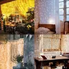 A collage of four images showing string lights used for decoration in various settings, including a garden gazebo, a bedroom, and a rustic interior. Podgląd zdjęcia produktu