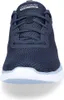 A close-up front view of a blue Skechers shoe. Voir les images du produit