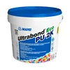A white bucket of adhesive with a blue lid and colorful graphics on the label. Produktbild-Vorschau
