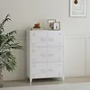 A white locker-style cabinet is shown in a room with a plant and framed pictures. Podgląd zdjęcia produktu