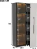 A tall, narrow cabinet with glass doors and internal lighting, showing dimensions. Anteprima dell’immagine prodotto
