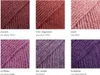 A collage of six different yarn samples, each with a name and color code. Produktbild-Vorschau