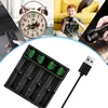 A collage of images showing a battery charger, a boy playing video games, a flashlight, a remote control, and an alarm clock. Produktbild-Vorschau