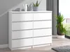 A white, modern dresser with eight drawers is shown in a well-lit room, with plants and a window in the background. Produktbild-Vorschau
