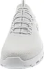A close-up, front-facing view of a white Skechers sneaker. Voir les images du produit